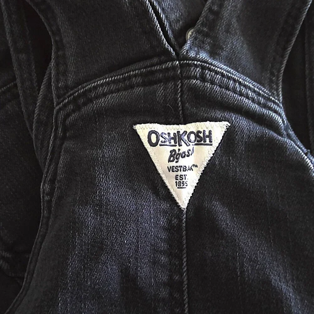 OshKosh B'gosh Girl's Black Denim Overall Dress EUC Sz 6 / 6X